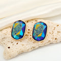 Gold Tone Faceted Rectangular Druzy Resin Stud Earrings in Four Colors view 2