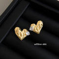 Gold-Tone Textured Heart Stud Earrings Clear Side Stone view 4