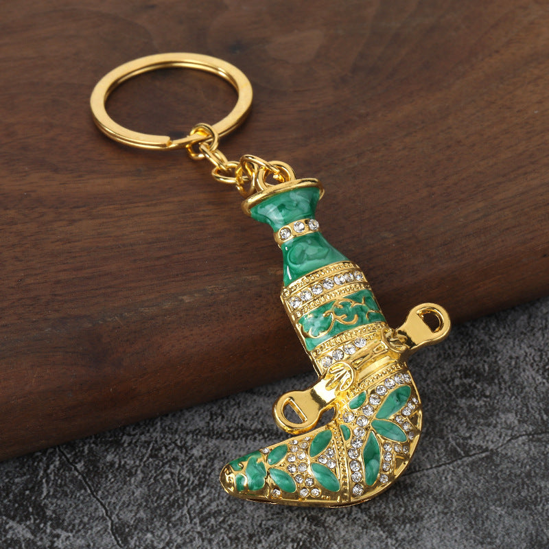 Colorful Enamel Dagger Rhinestone Keychain, Metal Knife Charm Pendant