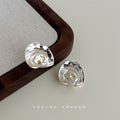 Silver Irregular Concave Stud Gold Fleck Pearl Center Pair view 3