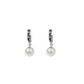 Black Crescent Huggie Pearl Look Gold and Silver Earrings view 1