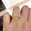 Yellow Cushion Solitaire Pave Band Ring In Silver Tone view 3