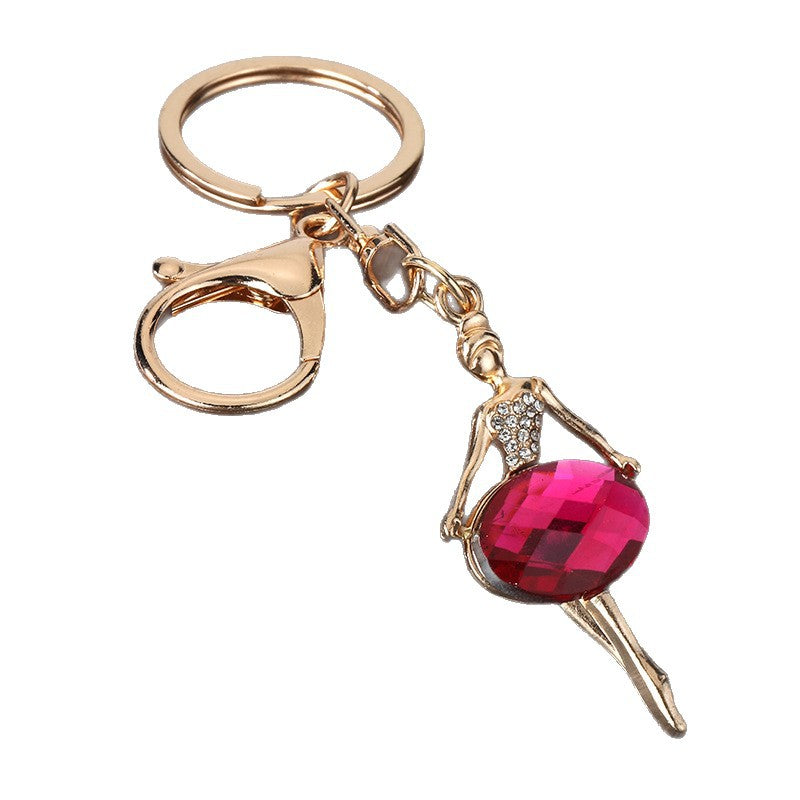 Ballet Girl Gemstone Metal Keychain Princess Style Bag Charm