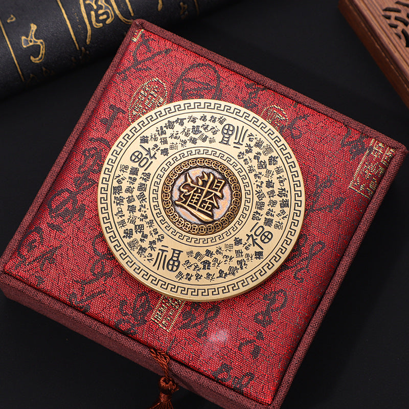 Double-Sided Brass Blessing Compass Keychain Desk Toy Ornament