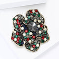 Layered Flower Brooch With Multicolor Round Crystals and Gray Center view 4