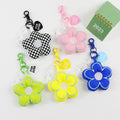 Puffy Fabric Flower Keychain with Acrylic Chain Heart Tag view 3
