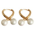 Gold Cross Twist Huggie Hoop Earrings Double White Pearls view 5