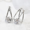 Gold Rose Silver U Shape Clear CZ Leverback Earrings view 3