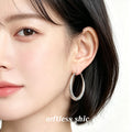 Silver Frosted Matte Thick Tube Hoop Earrings Two Sizes view 2