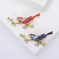 Long Tail Enamel Bird Brooch on Green Crystal Branch in Two Colors view 1