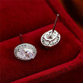 Silver Oval Halo Clear Stone Stud Earrings Metal Alloy view 4