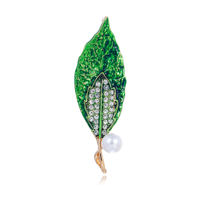 Leaf Crystal Enamel Two Designs Metal Brooch Pin for Jackets and Lapels