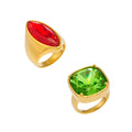 Gold Tone Marquise Red and Cushion Green Glass Stone Rings view 5