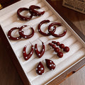 Glossy Burgundy Geometric Resin Hoop and Drop Stud Earrings view 4