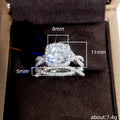 Silver Tone Cushion Halo Clear Stone Cross Band Ring Set Sizes 6-10 view 5