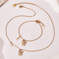 Gold Stainless Steel Pave Cat Fishbone Bracelet And Necklace view 3