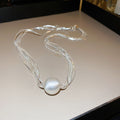 Silver Multi-Strand Snake Chain Matte Pearl Necklace Single view 6