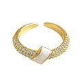 Gold-Tone Open Adjustable White Enamel Pave Band Ring view 5