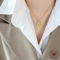 Abstract Face Oval Disc Pendant Necklace Gold Rose Gold view 3