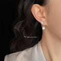 Silver Tone Leaf Branch Irregular White Pearl Drop Stud Earrings view 2