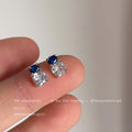 Silver-Tone Blue Clear Two-Stone CZ Geometric Studs view 3