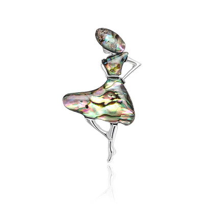 Abalone Shell Dancer brooch shown from the front