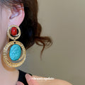 Red Blue Oval Resin Cameo Statement Drop Earrings For Women view 3