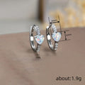 Silver Tone Heart Opal Huggie Hoop Earrings Clear Side Stones view 4