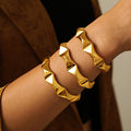 Gold-Tone Geometric Faceted Open Cuff Bracelet, Copper, 5.5 cm view 3