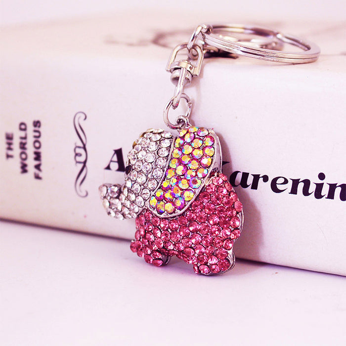 Cute Pink Elephant Crystal Animal Car Keychain Bag Charm