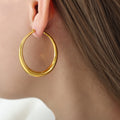 Thick Polished Large Metal Hoop Earrings Gold Or Steel Tone view 7