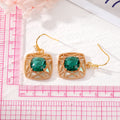 Gold Tone Openwork Square Faceted Crystal Hook Earrings in Three Colors view 5