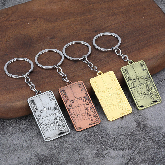 Euro Banknote Zinc Alloy Keychain Hip Hop Bag Charm Pendant