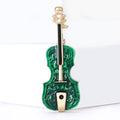 Green Enamel Violin Brooch Scrollwork Body Gold Tone Neck view 2