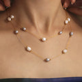 Gold Stainless Steel Freshwater Pearl Station Necklace view 4