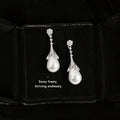 Silver-Tone Floral Stud White Teardrop Pearl Drop Earrings view 4