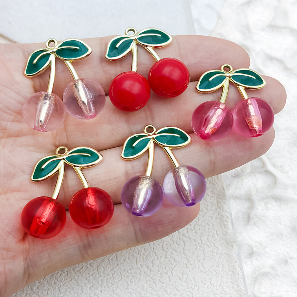 Acrylic 3D Cherry Fruit Charm Pendant for DIY Earrings Necklace Keychain Jewelry