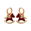 Gold Tone Red Enamel Rocking Horse Hoop Earrings Fashion Jewelry view 5