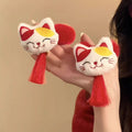 Plush Lucky Cat Hair Tie White Red Maneki Neko Scrunchie view 2