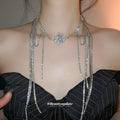 Silver Tone Layered Chain Necklace with Crystal Tassel Drops view 3