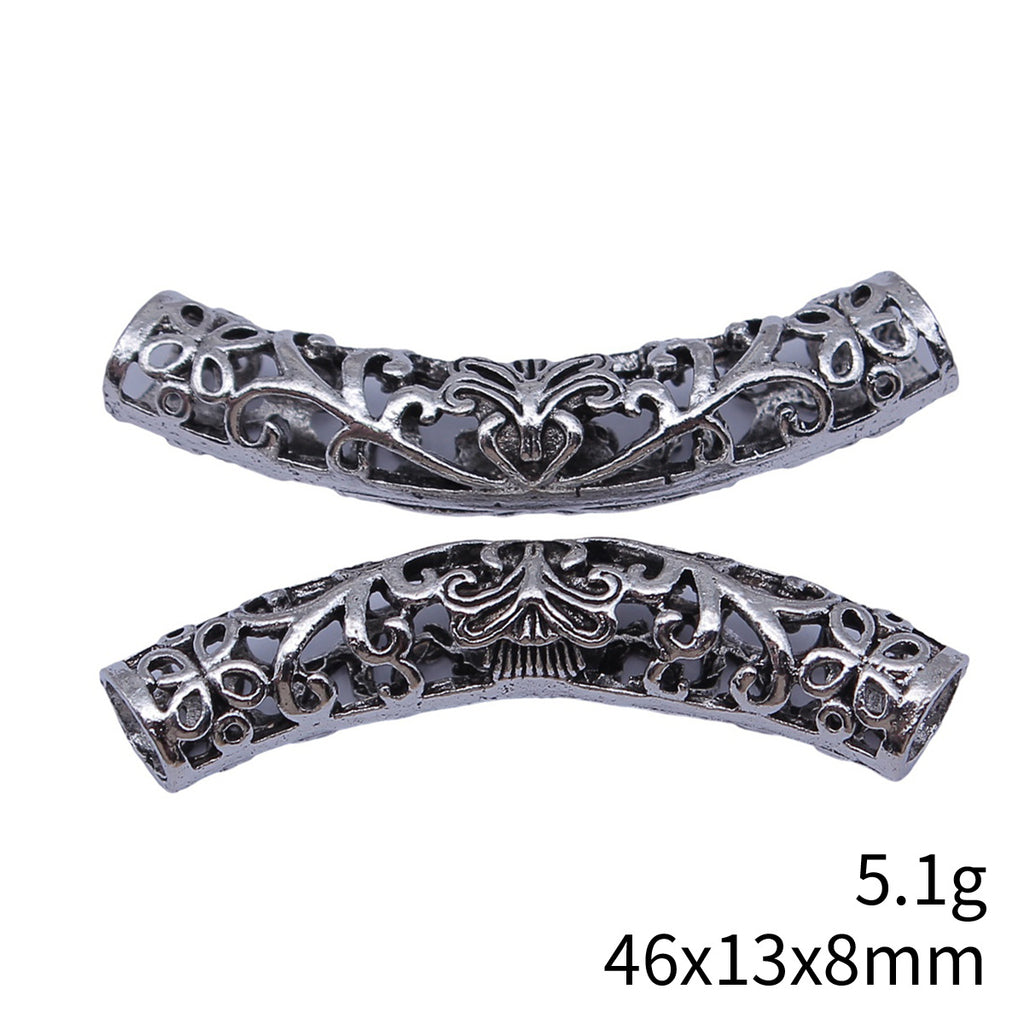 46x13x8mm 5.1g Antique Silver Zinc Alloy Rattan Bracelet Curved Tube Spacer Beads for Jewelry Making