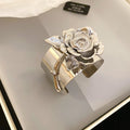 Sculpted Rose Wide Open Cuff Bracelet In Silver Tone Or Gold Tone view 2