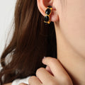 Gold Open Hoop Earrings Black Or White Enamel Oval Segments view 4