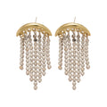 Gold Tone Crescent Earrings with Cascading Crystal Fringe view 5
