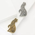 Gold Silver Tone Geometric Textured Sitting Cat Brooch view 1