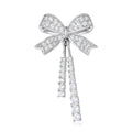 Crystal Bow Brooch with Double Dangle Strands Decorative Metal Pin view 2