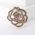 Purple Black Red Blue Rhinestone Openwork Rose Brooch Pins view 6