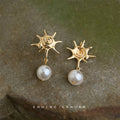 Gold-Tone Seashell Pearl Drop Earrings Stud Clip Styles view 8