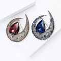 Antique Silver Gold Crescent Teardrop Crystal Brooch view 4