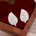 Leaf Shaped Pavé Crystal Stud Earrings in Silver Tone view 2
